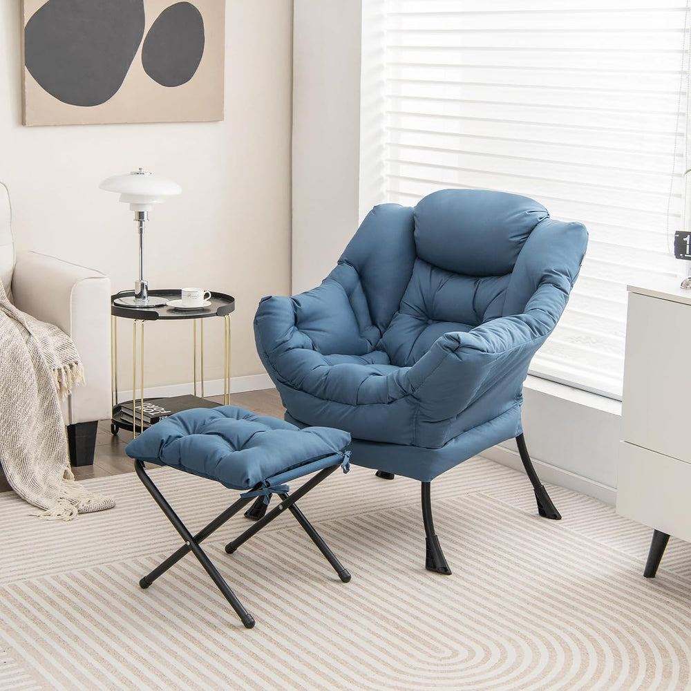 GIANTEX Lazy Chair with Ottoman, Accent Sofa Chair with Folding Footrest, Sid...