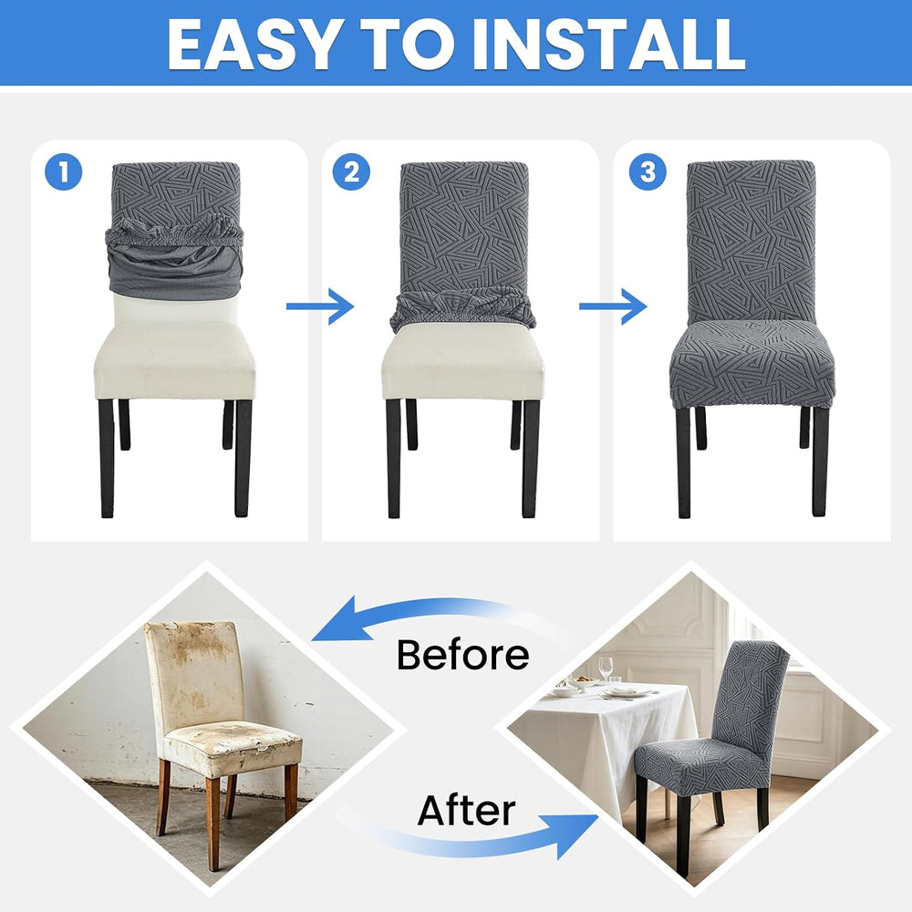 Stretch Spandex Chair Covers for Dining Chairs Set of 6, Light Gray