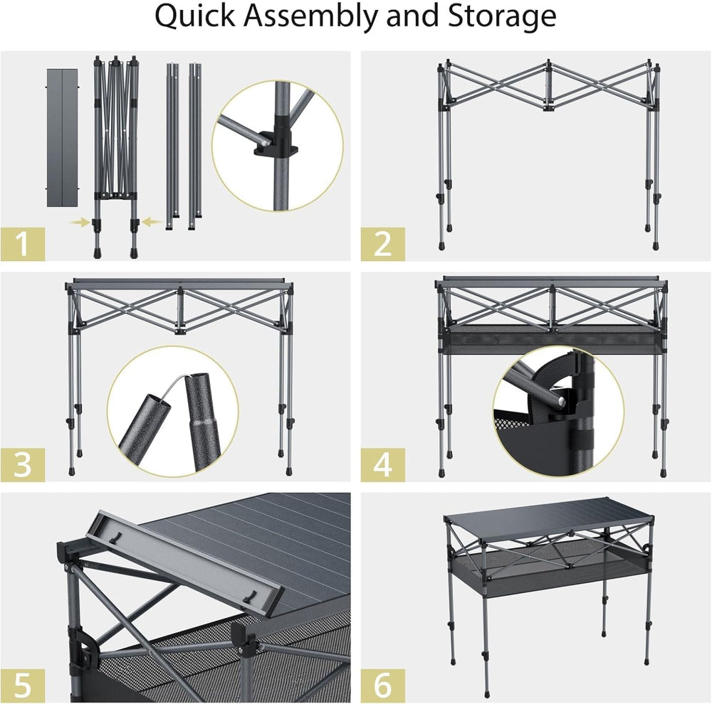 Anbte 34.2” Tall Folding Camping Table, Aluminum Portable, 39” X 20”, Black
