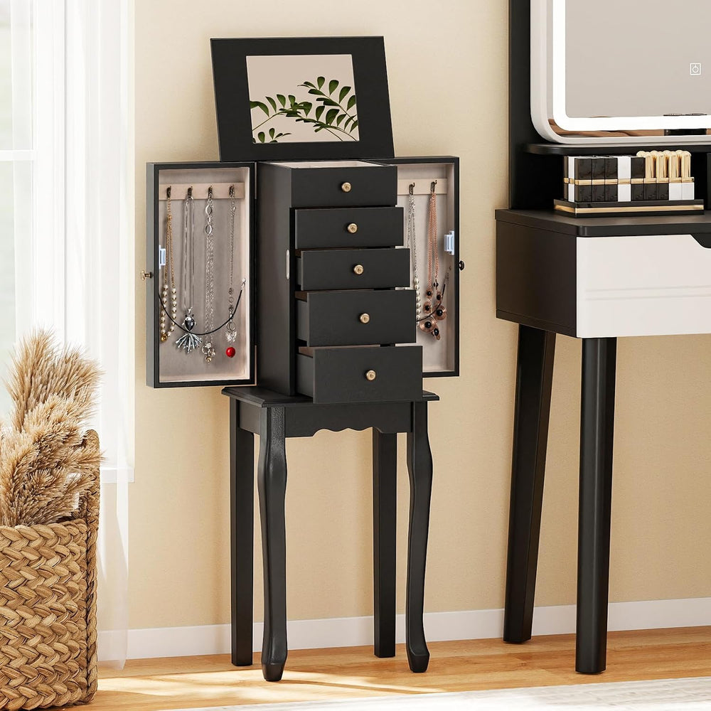 GOFLAME Standing Jewelry Armoire Cabinet with Top Flip Mirror, Jewelry Box Ch...