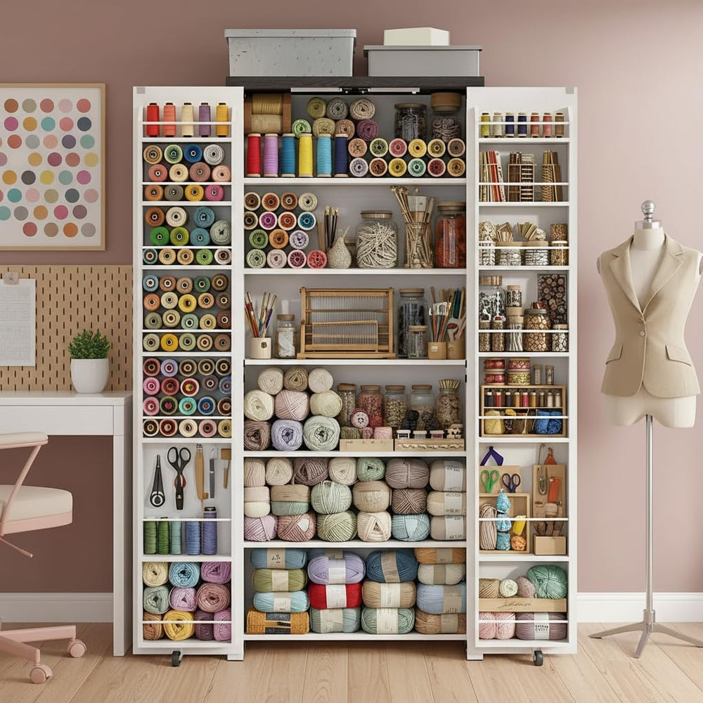 NEWOWNDS 72" H Craft Storage Cabinet with LED Lights