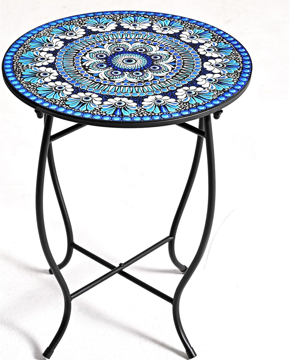 Round Side Table, 17“ H Easy Assembly Weather Resistant Metal Accent Table