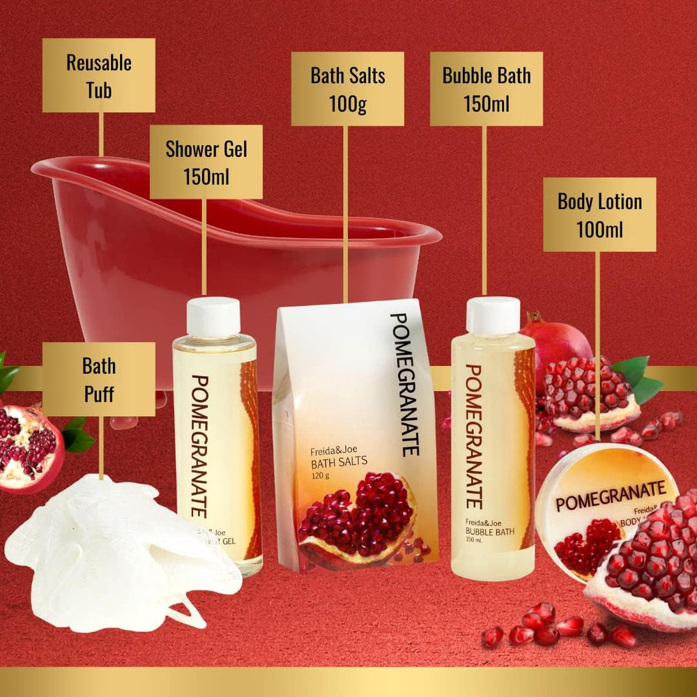 Red Pomegranate Home Spa Bath Basket - Bath & Body Set For Women