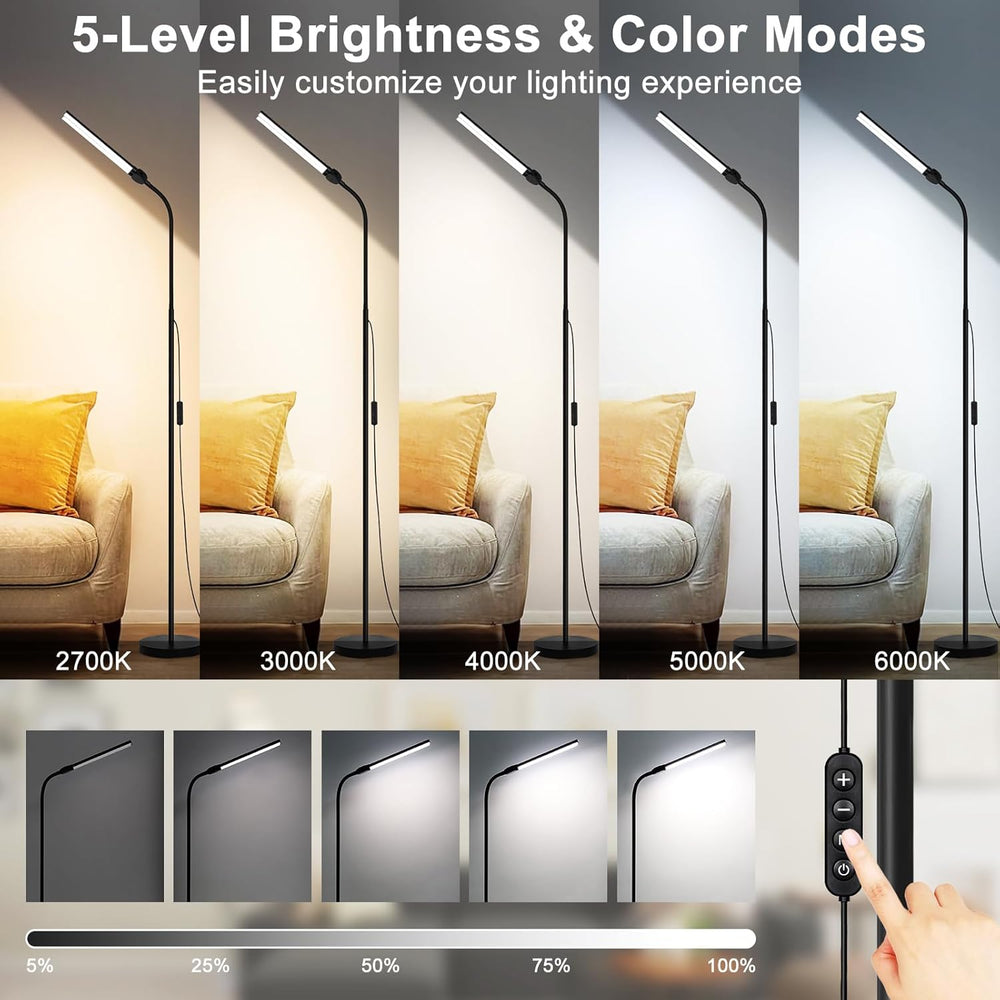 LED Floor Lamp, 18W/2000LM Bright Reading Floor Lamp for Office with Double H...