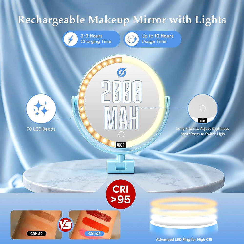 1X/30X Makeup Mirror with Lights, Magnifying Mirror (Sky Blue)
