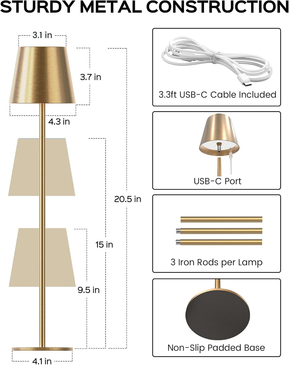 JACKYLED Cordless Lamps, 3 Height, 3 Colors Smooth Dimming, 5000 Capacity