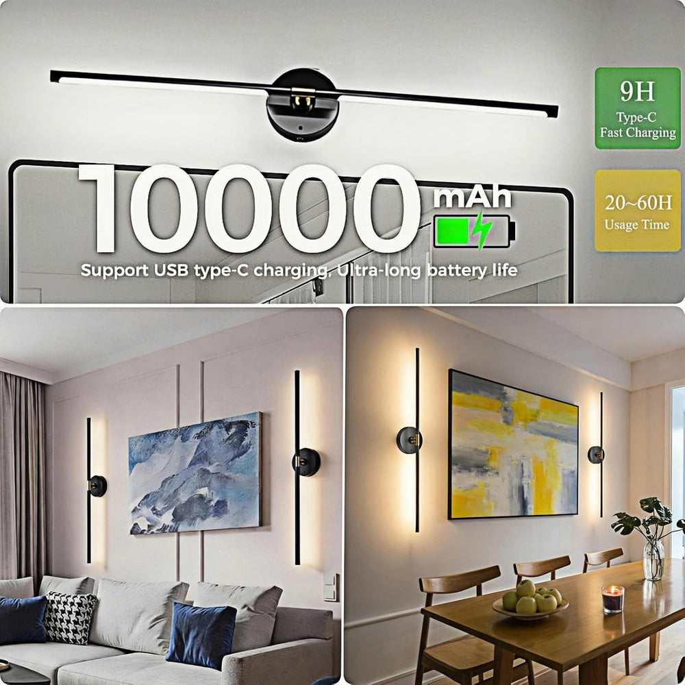 Battery Operated Wall Sconce Set of 2: 10000mAh Wireless Sconces Rechargeable...