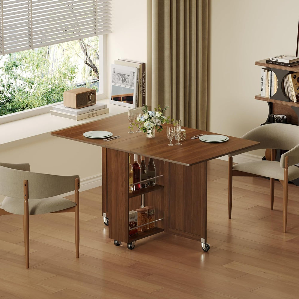 Folding Dining Table for 2-6, Designed for Small Spaces, Walnut