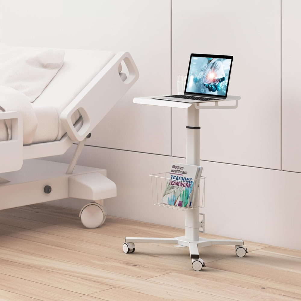 ONKRON Laptop Cart on Wheels, max 17.6 lbs, Portable Workstation, White