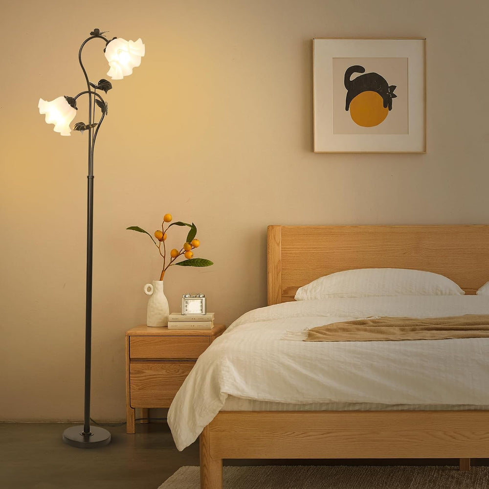 HMVPL Black Floor Lamp for Living Room, Flower Standing Lamp with 2 LED 5W Bl...