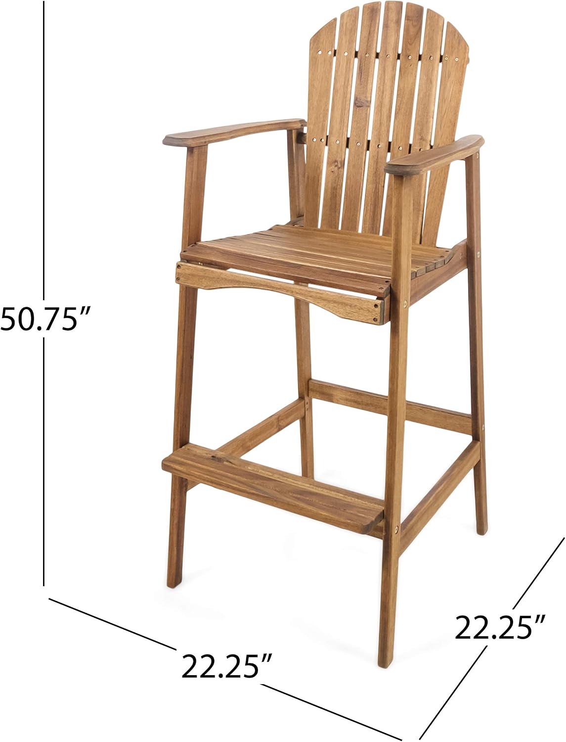 Great Deal Furniture Noble House Malibu Outdoor Acacia Wood Adirondack Barstool in Teak (Set of 4)