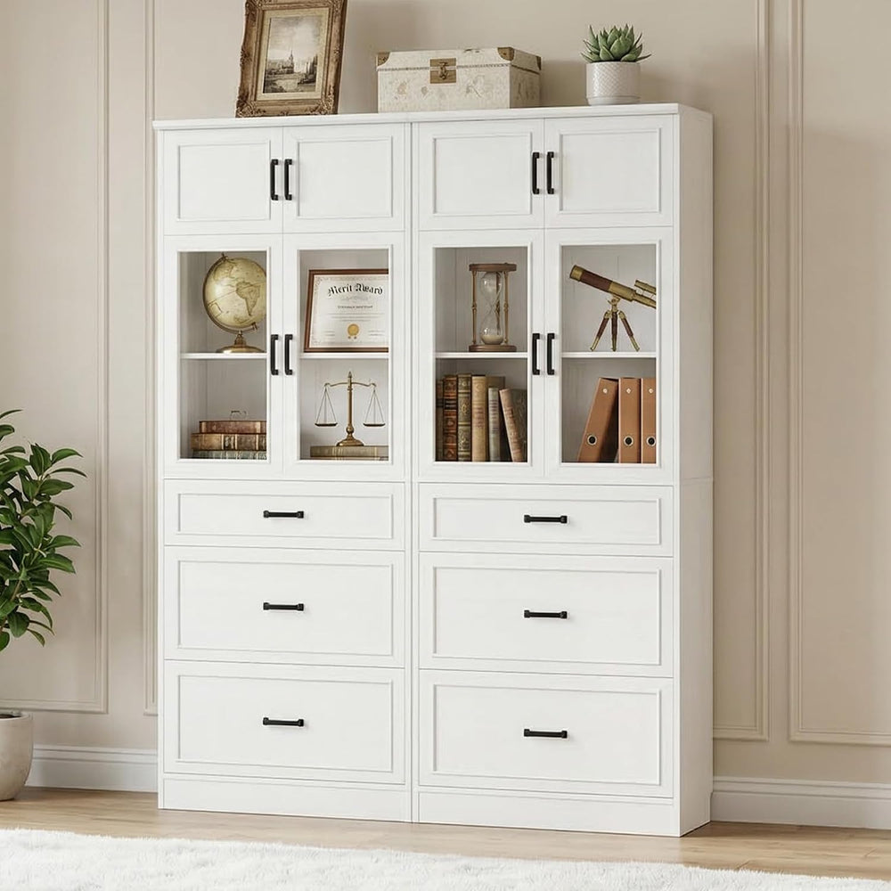 Unikito 80" Kitchen Pantry Cabinet with Glass Door and 3 Drawer Organizers