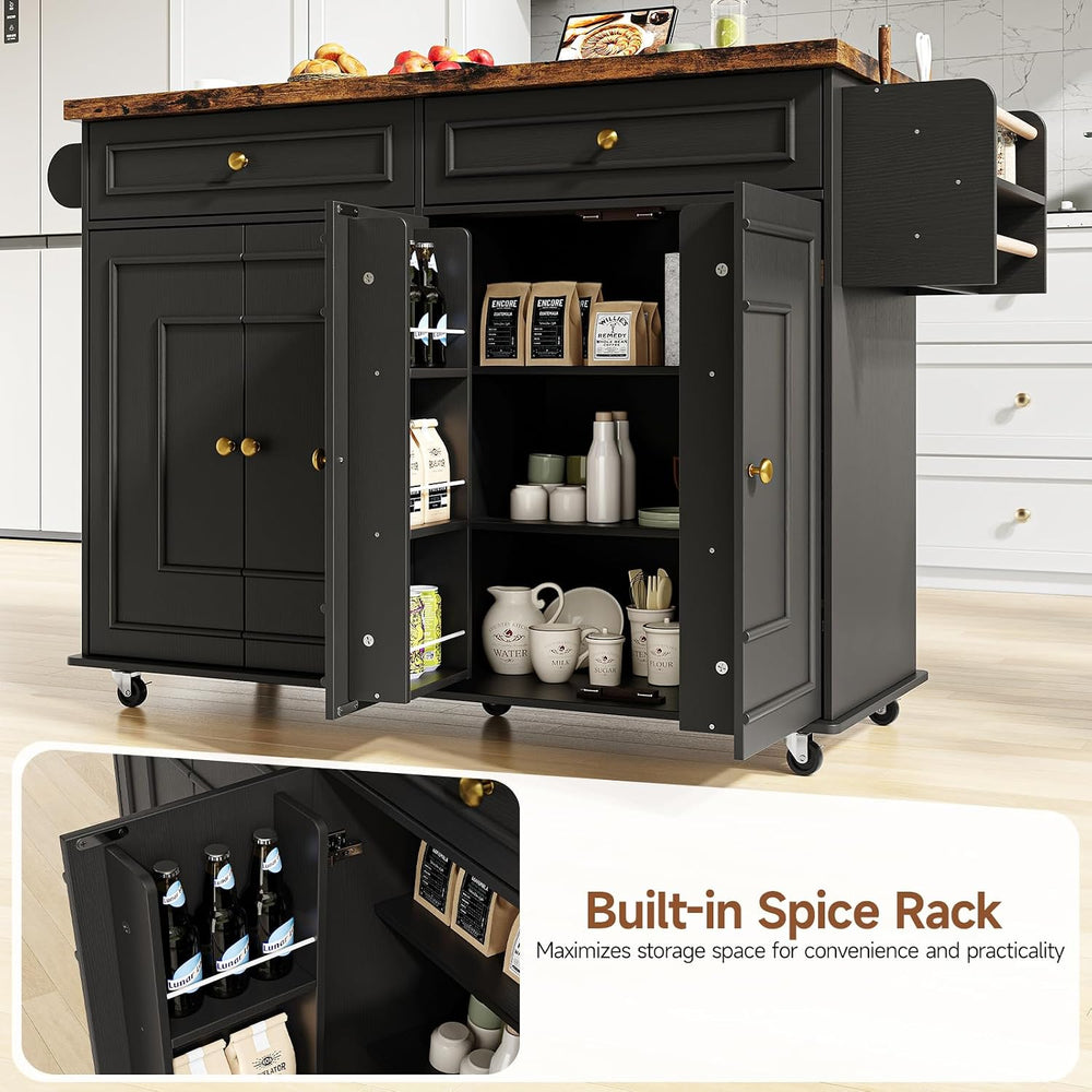 ComfyCorner 58" Rolling Kitchen Islands, Mobile Storage Kitchen Cart Black