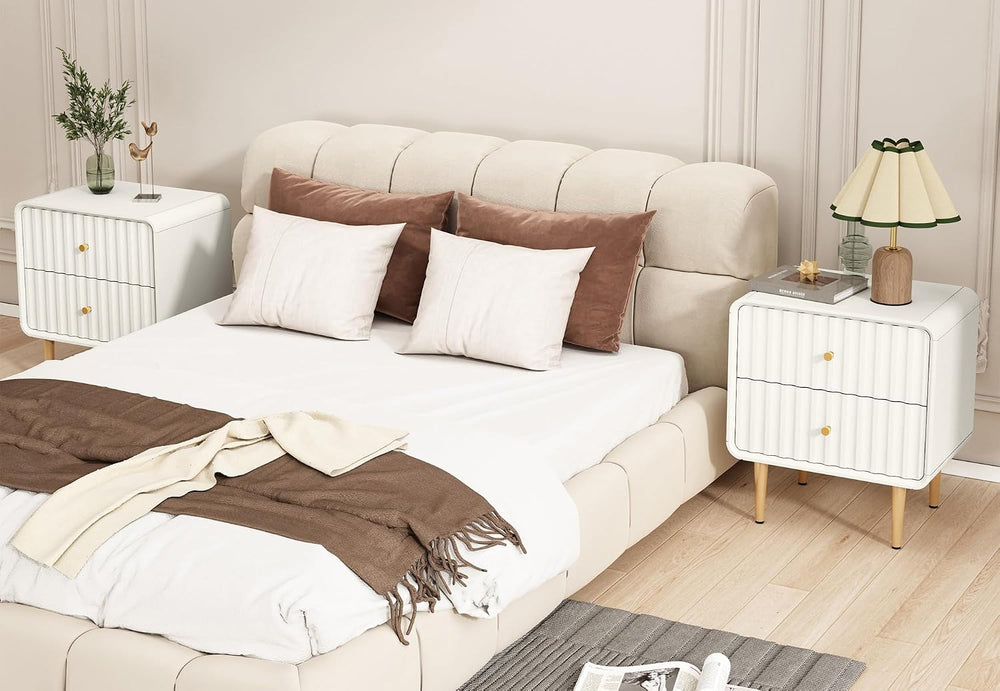 HLR Modern Nightstand Set of 2, Fluted Bed Side Table with 2 Drawers Storage,...