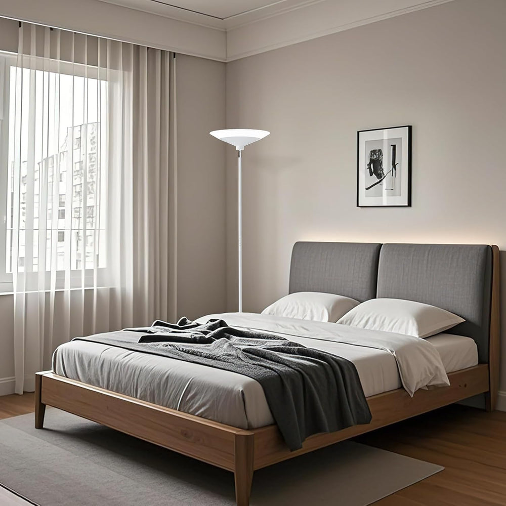 SIBRILLE White Torchiere Floor Lamp - 30W Dimmable LED Standing Lamp with Rem...