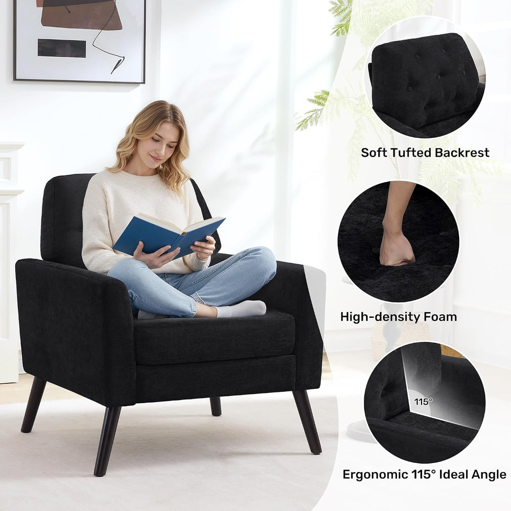 Accent Chair for Living Room, Mid Century Modern Reading Chair, Upholstered A...