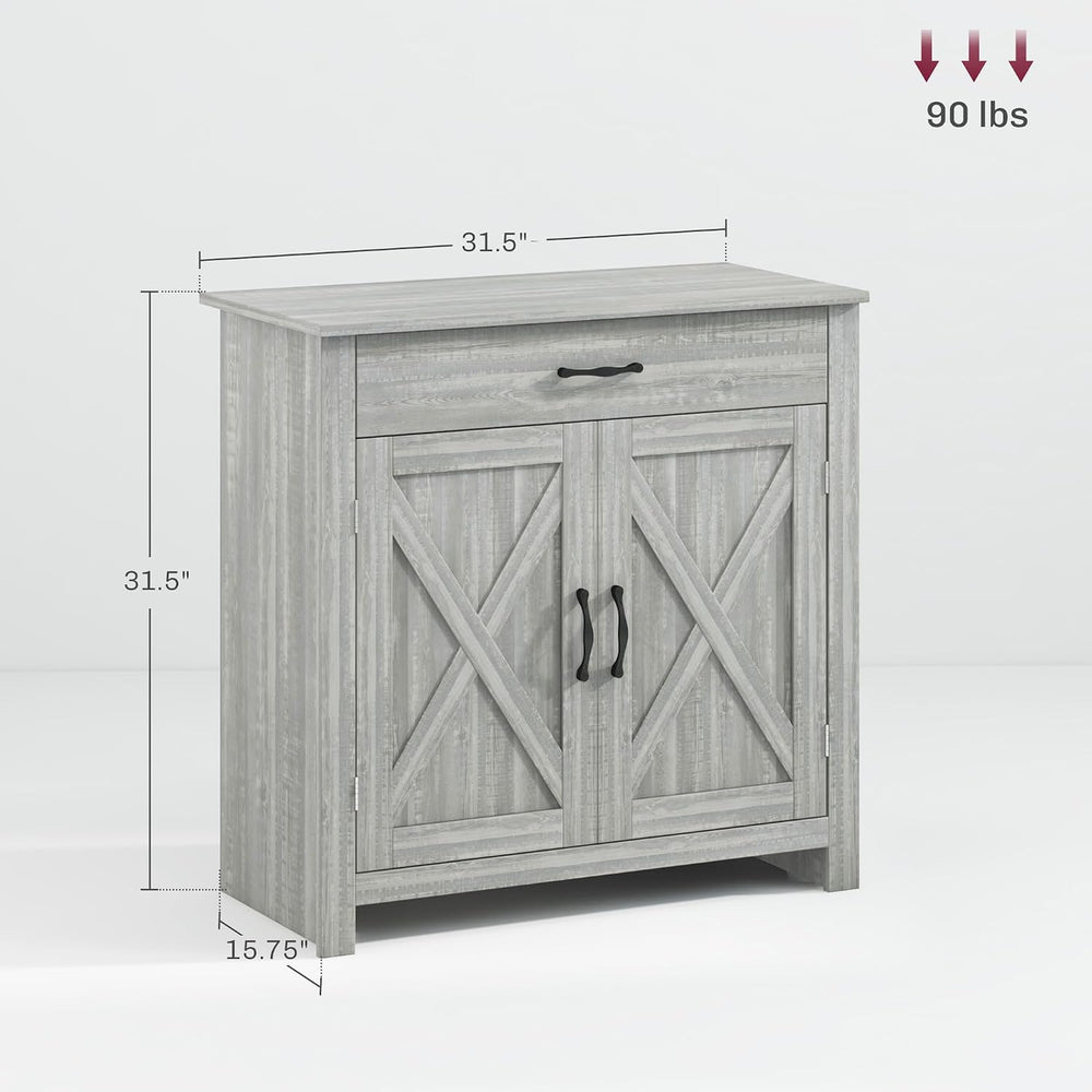 HOMCOM Farmhouse Sideboard Buffet Cabinet Barn Door Gray