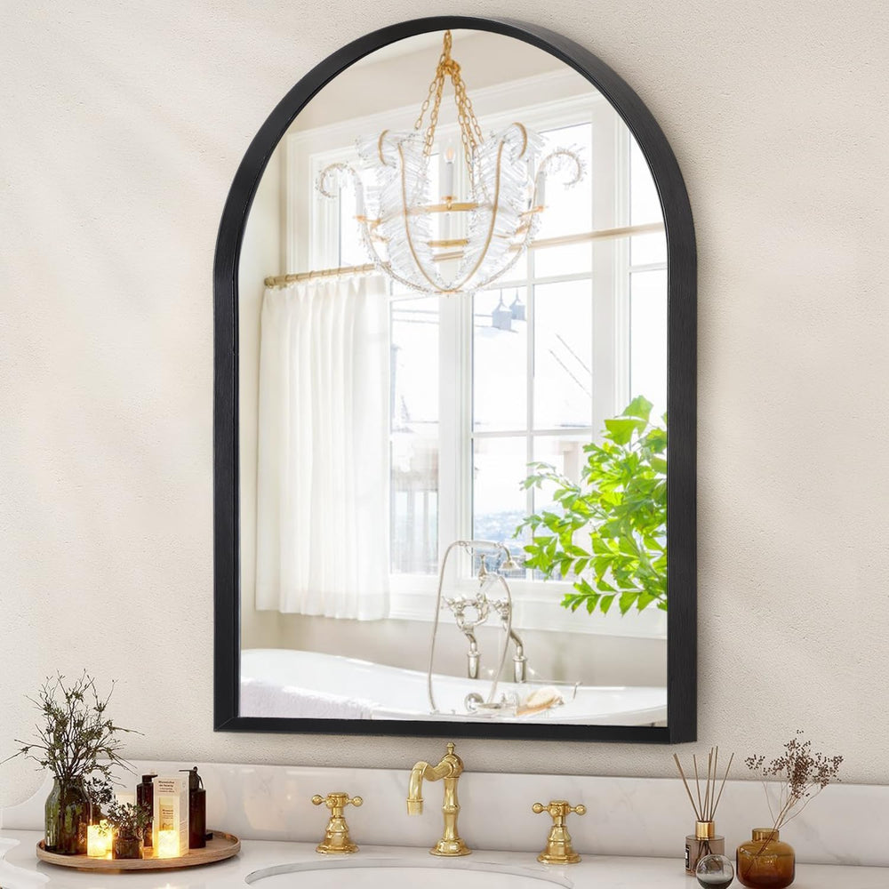 Arch Bathroom Mirror, Wall Mounted Mirror, Black Vanity Wall Mirror Metal Fra...