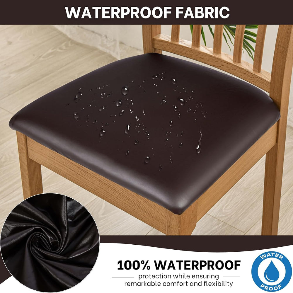 SearchI Waterproof PU Leather Seat Covers for Dining Chairs, 6 Pack Stretch D...