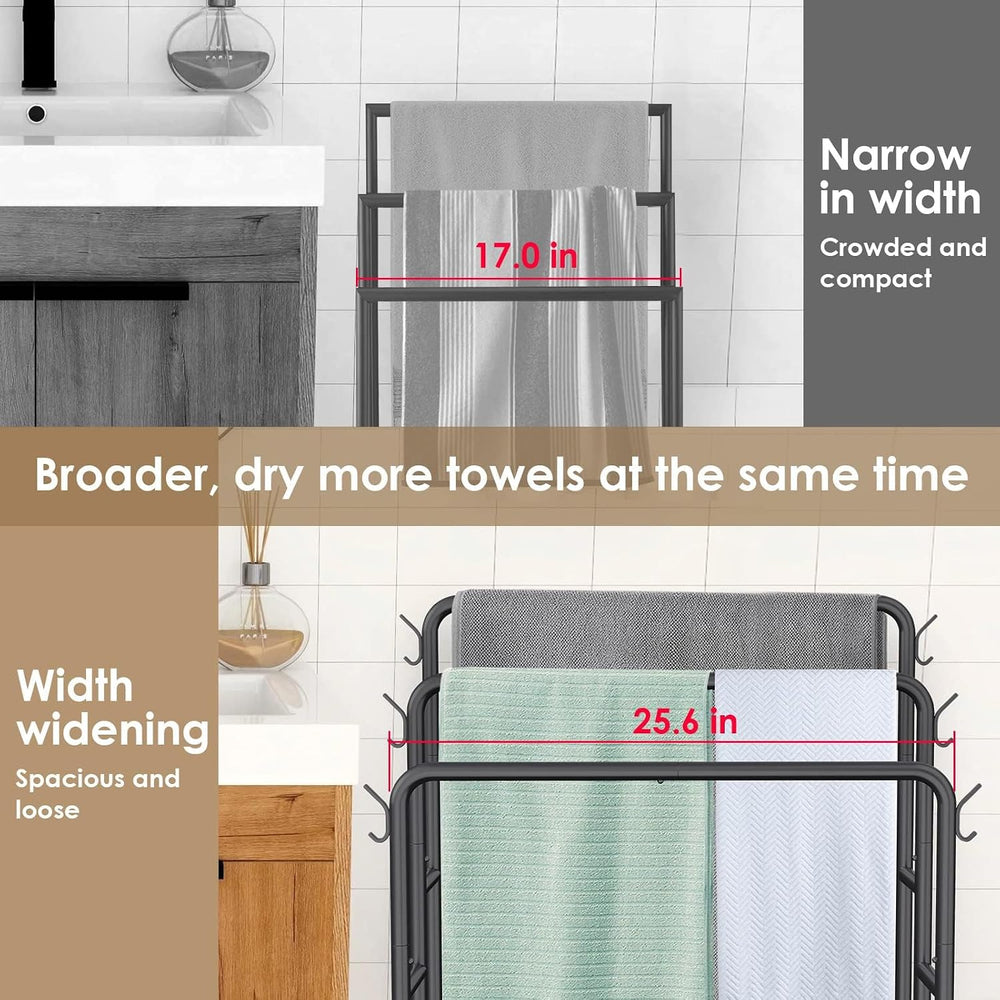 Kayfia 40'' Freestanding 3 Tier Metal Towel Rack, 2 Baskets & 6 H...