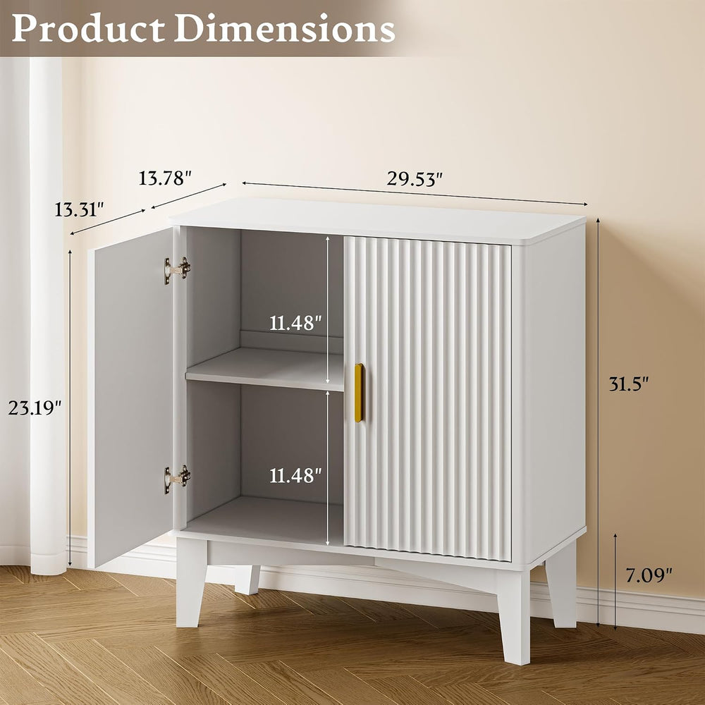 BORNOON Fluted Storage Cabinet with Doors and Adjustable Shelf Sideboard
