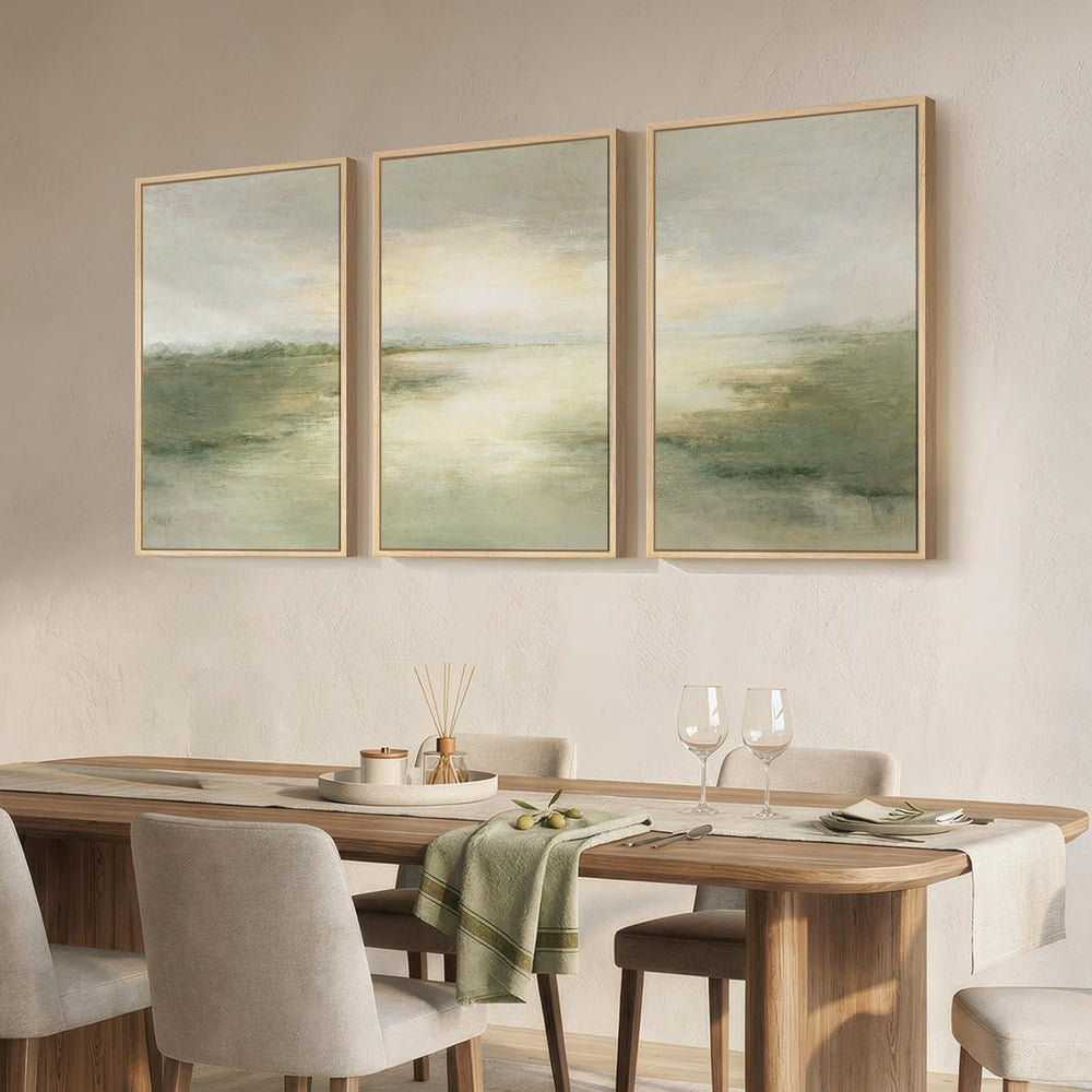 Large Framed Sage Green Abstract Landscape Wall Art for Living Room, 24x36