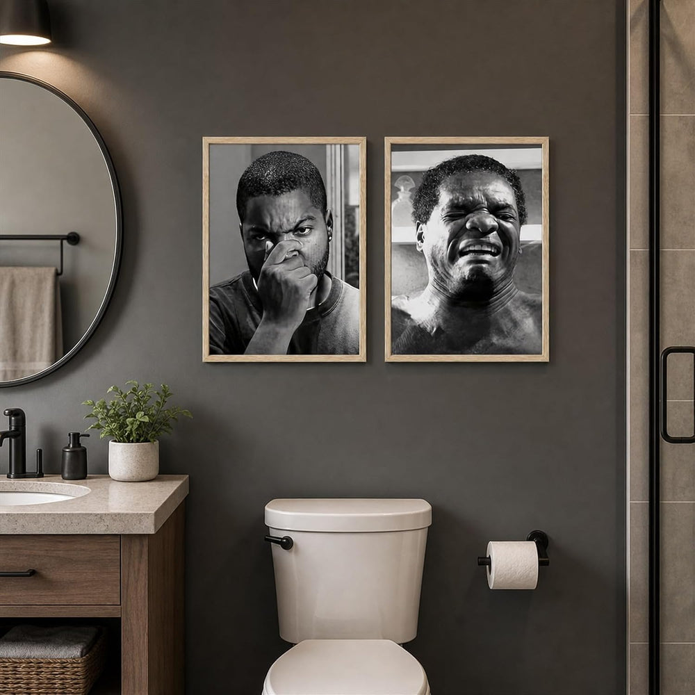 Framed Funny Bathroom Wall Art Black and White Canvas Art Prints Set of 2