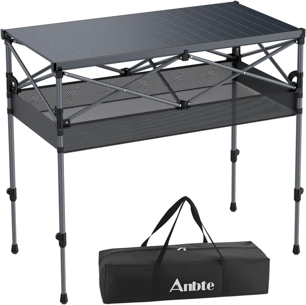 Anbte 34.2” Tall Folding Camping Table, Aluminum Portable, 39” X 20”, Black