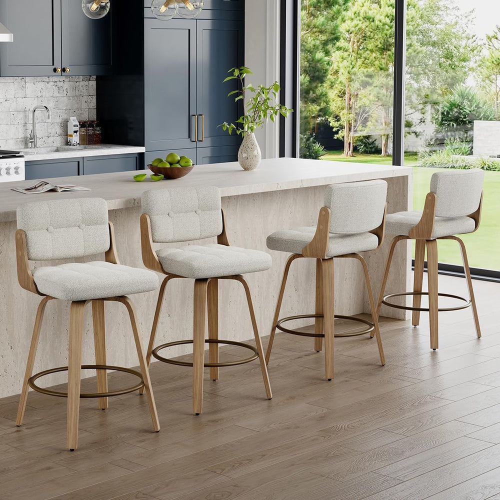26" Swivel Boucle Counter Height Bar Stool, Open Back, Beige