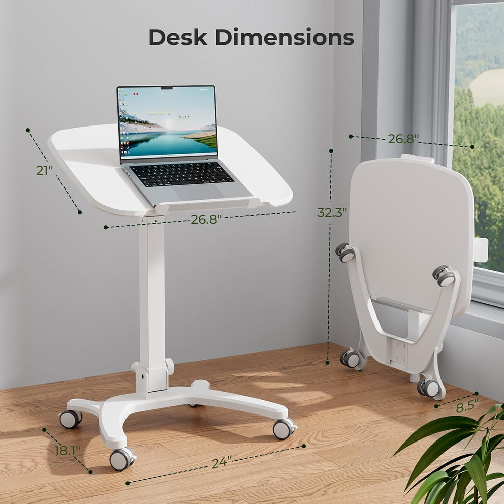 27" Foldable Standing Desk, Mobile Laptop Cart on Wheels