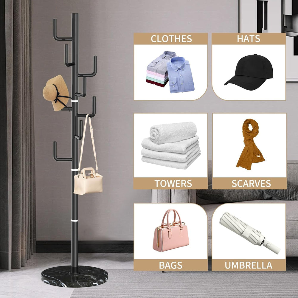 Modern Metal Coat Rack Stand with Natural Marble Base, Heavy Duty Coat Rack F...