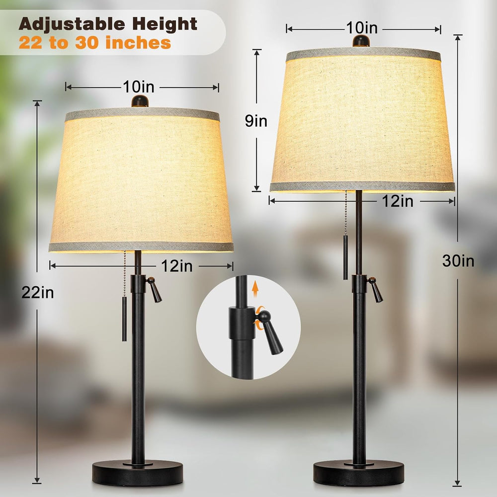 Black Single Table Lamp for Living Room Bedroom 22 to 30" Adjustable Height
