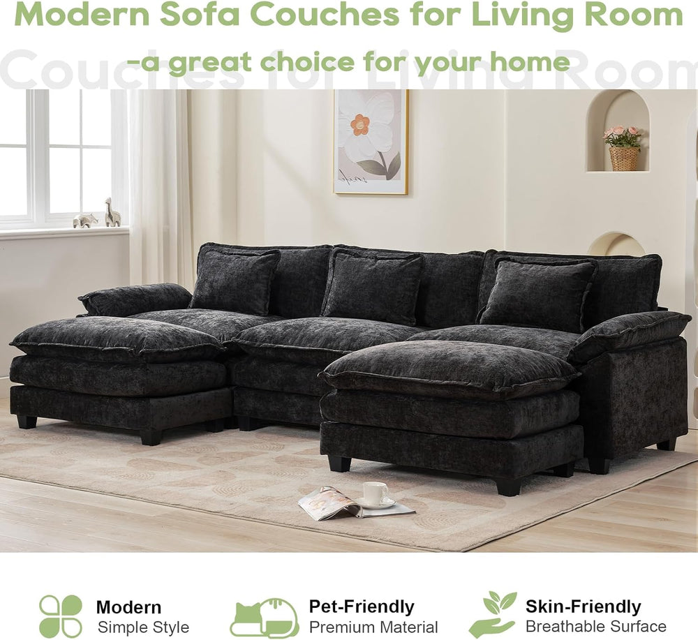 Oprisen 120" Modular Sectional Sofa, Comfy Deep Cloud Couch with Ottoman