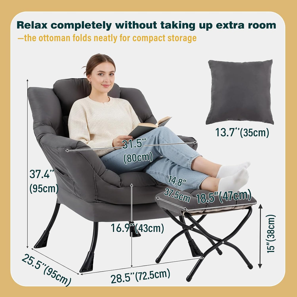 Lazy Chair with Ottoman, Comfy Reading Chair for Bedroom