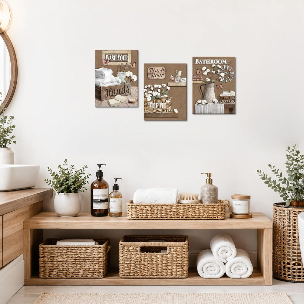 LoveHouse Rustic Bathroom Wall Art Farmhouse Decor Painting(Brown)