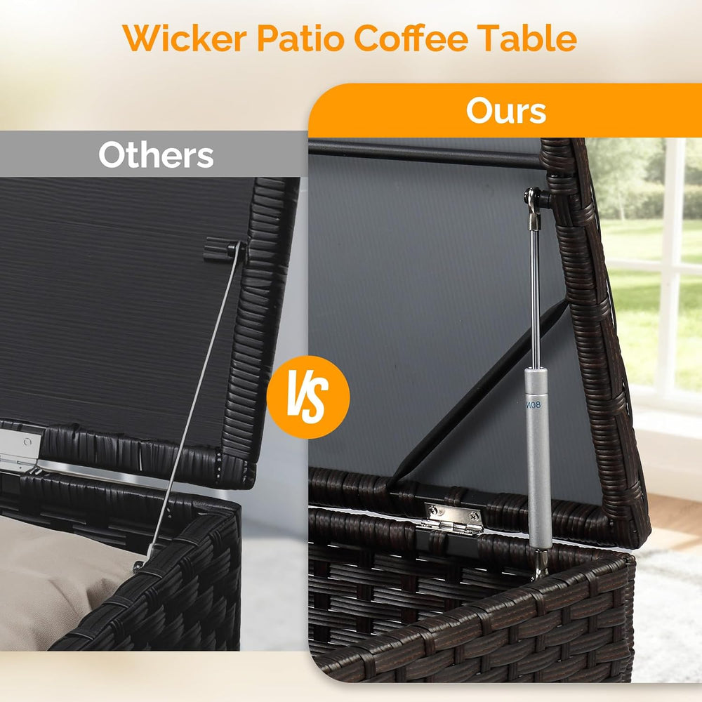 VINGLI Outdoor Coffee Table with Storage, All-Weather Wicker Patio Table for ...