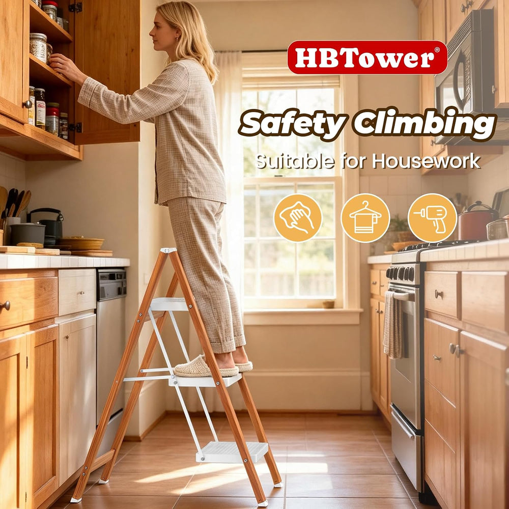 HBTower 3 Step Ladder, Lightweight Aluminum Folding Step Stool