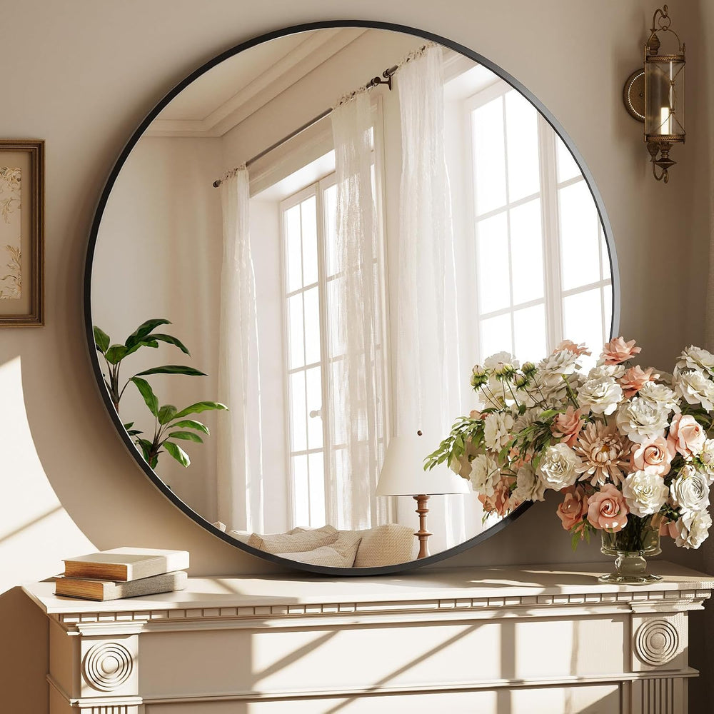 XRAMFY 40 Inch Round Mirror - Black Circle Mirrors for Bathroom, Entryway