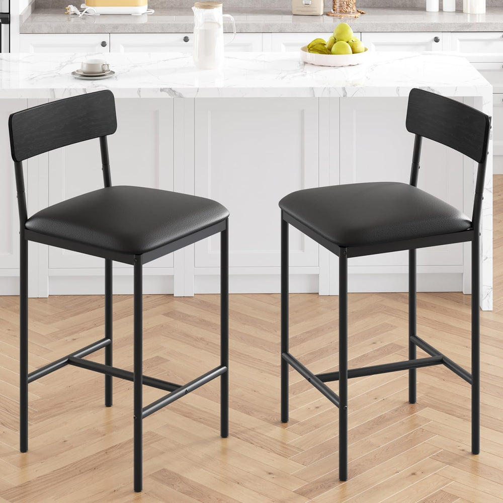 GarveeHome Bar Stools Set of 2, Upholstered Counter Height Bar Stools with Ba...