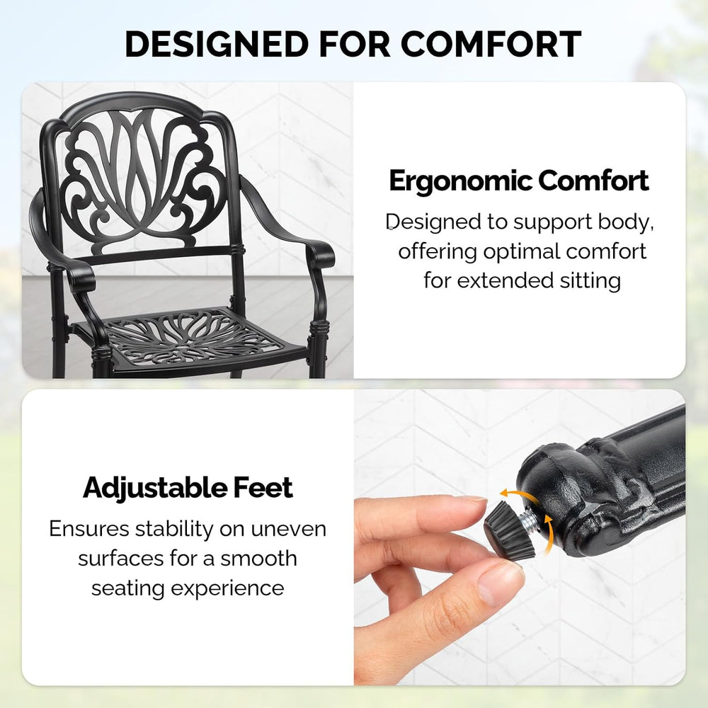 Outvita 2 Piece Outdoor Bistro Dining Chair Set, All-Weather Cast Aluminum Di...