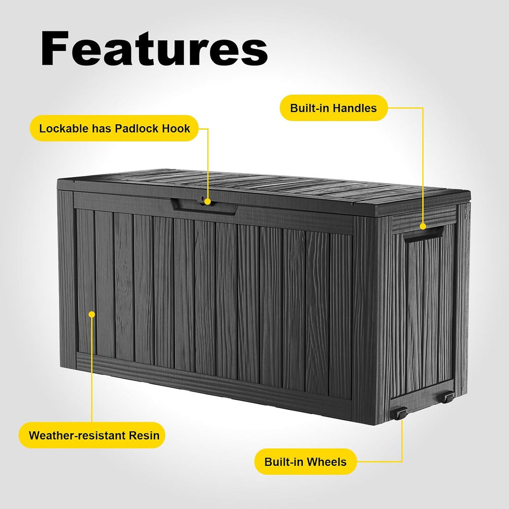 ROJIK Deck Box Storage Bench with Wheels Outdoor, 140 Gallon, Black