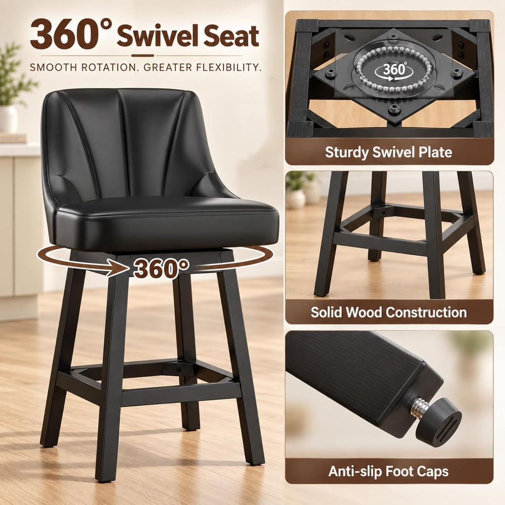 YaFiti 26" Swivel Bar Stools Set of 2 with Back & Wood Legs, Leather...