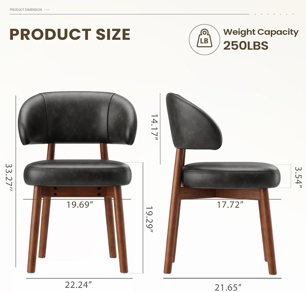 MALOL Wooden Dining Chairs Set of 2, Modern Upholstered Dining Room Kitchen Side Chairs with Curved Open Back for Living Room/Restaurant/Cafe, Black