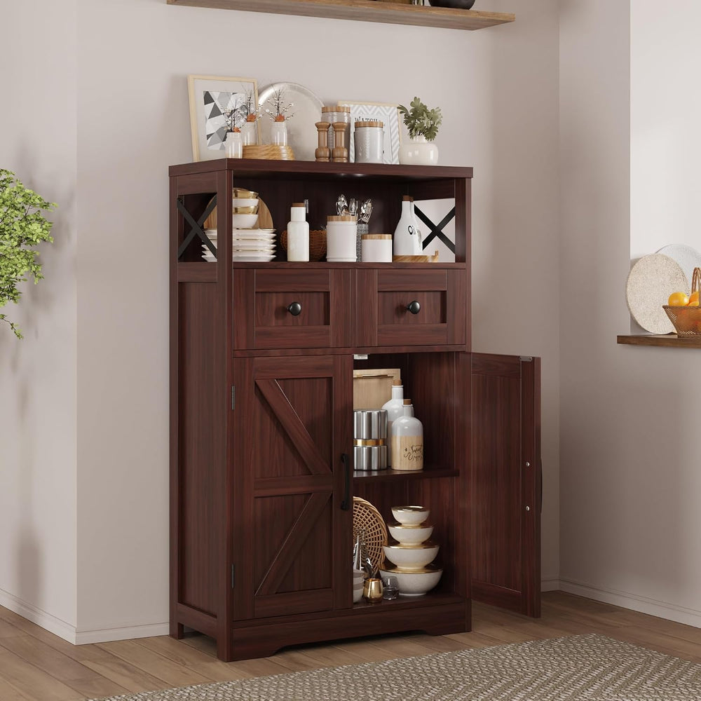 Farmhouse Accent Storage Cabinet with Drawers, Small Kitchen Pantry Cabinet