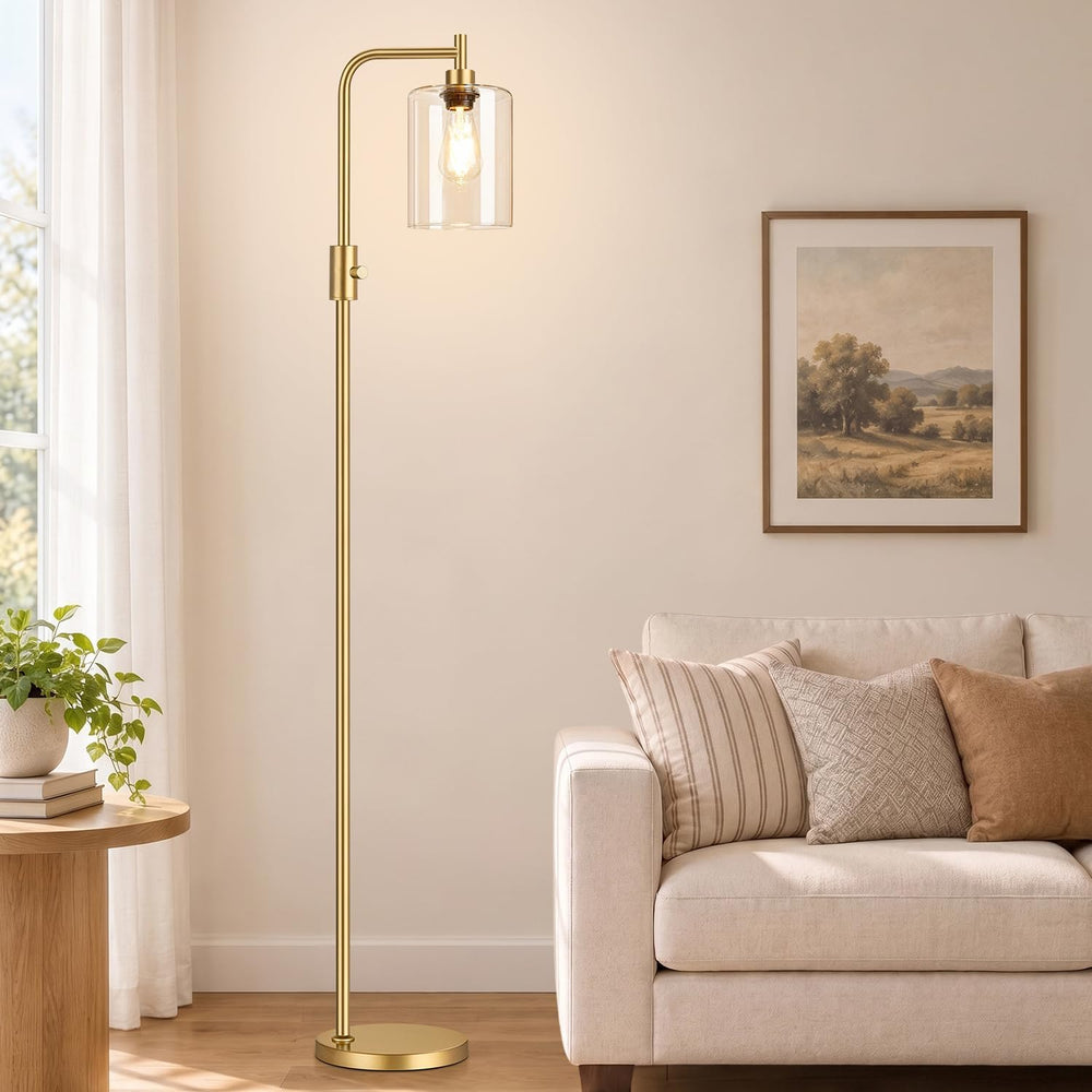 【Upgraded】 Dimmable Floor Lamp for Living Room with Clear Glass Lampshade, Go...