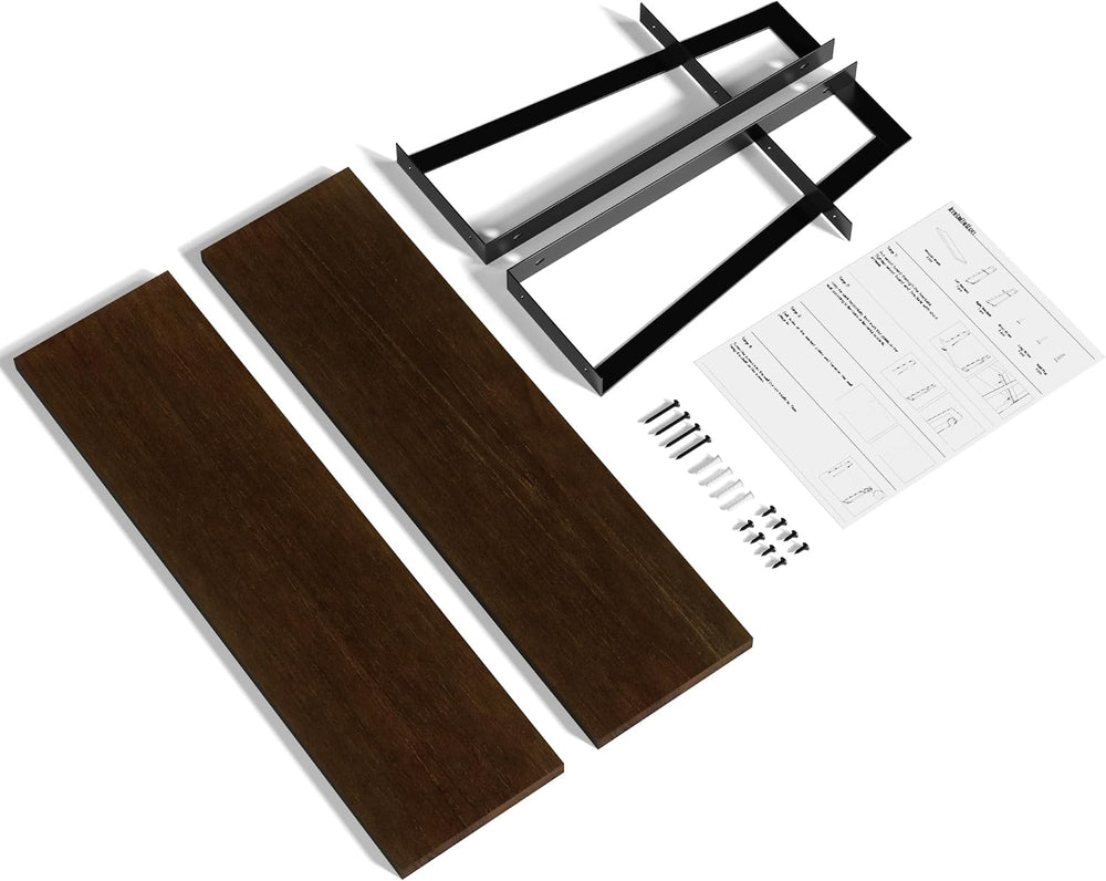 SRIWATANA Dark Walnut 2-Tier Floating Shelves, Wood Wall Storage Shelf Unit
