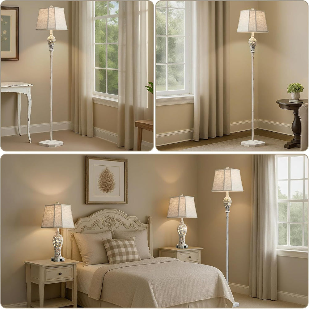 65'' Rustic Floor Lamp for Living Room with 2 Light Sources