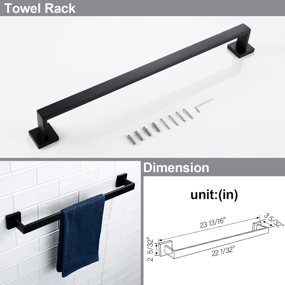Matte Black Bathroom Accessories Set 4 Piece Bathroom Towel Holder Set