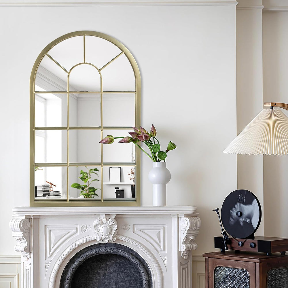 HQiJun Wall Mirror Window Decorative Mirrors Arched Farmhouse for Living Room...
