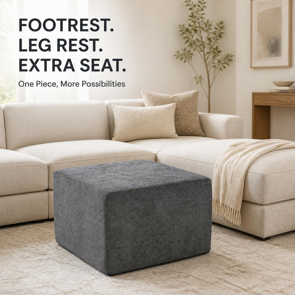 MONVANE 27.5" Square Ottoman, Modular Foot Rest, Grey